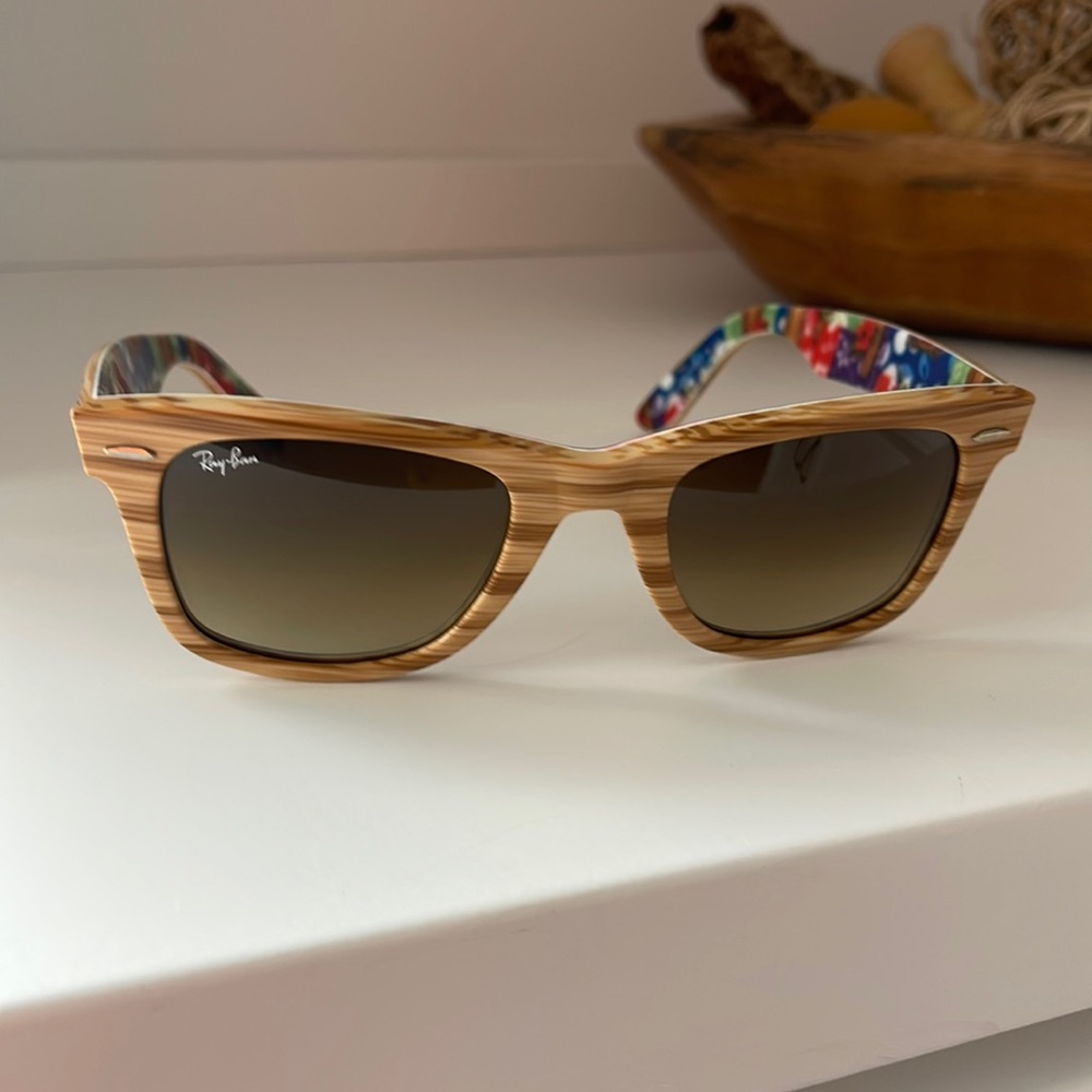Ray-Ban WOOD GRAIN Wayfarer Sunglasses RB 2140 1138/85  #11 Rare Floral pattern
